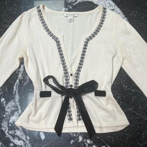 Cream Cardigan with Black Accents